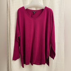 Eileen Fisher 1X pink v neck blouse
